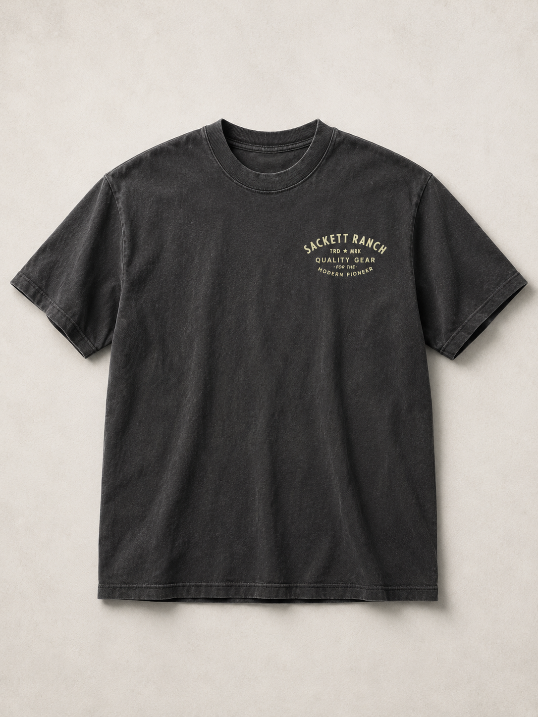 Bronco Tee in Vintage Black – Sackett Ranch 100% US-grown cotton tee, made in USA