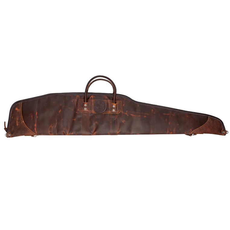 Brown leather gun case on a white background